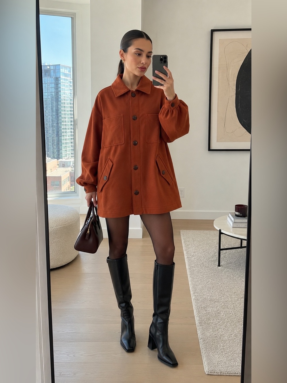 H&M Edition Rust Orange Oversized Utility Shirt Jacket US 4 Small NWOT
